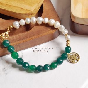 دستبند مروارید اصل و سنگ جید سبز